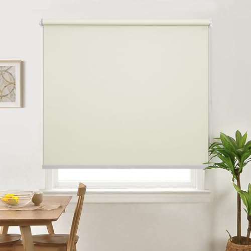 ABOUT SPACE Window Blinds - 4 x 7 ft Blackout Roller Blinds with Pull Bead for Privacy, UV Protection | Corded Roll Up Curtain Window Shades for Home, Office, Living Room, Bedroom- Ivory