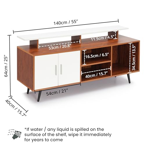 ABOUT SPACE TV Unit for Living Room - Engineered Wood DIY TV Stand with Cable Hole Cabinet with Door, Adjustable Shelf, Open Display Shelves (Oak Red &White-L140 x B40 x H64 cm)