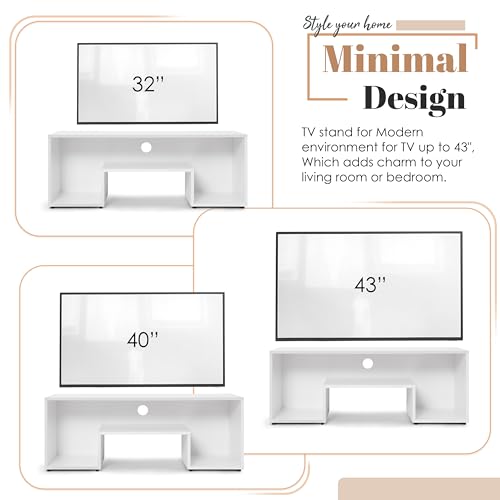 ABOUT SPACE TV Unit for Living Room - Engineered Wood DIY TV Stand Entertainment Unit with Wire Holes (White - L 110 x B 41 x H 42 cm)