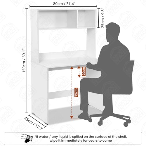 ABOUT SPACE Study Table with Hutch - Computer Table with Storage for PC, Laptop & Writing, Gaming, Drawing DIY Engineered Wood Office Desk for Home (White L 80 x B 45 x H 151.5 cm)