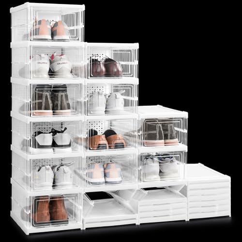 ABOUT SPACE Shoe Box- 6 Tier Transparent Shoe Rack - Collapsible Shoe Organiser with Door - Foldable (L 25.6 x B 34.5 x H 105cm)