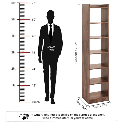 ABOUT SPACE Book Shelf for Home - 6 Tier Cube Book Shelves (L 33 x B 24 x H 178.5cm -Walnut)