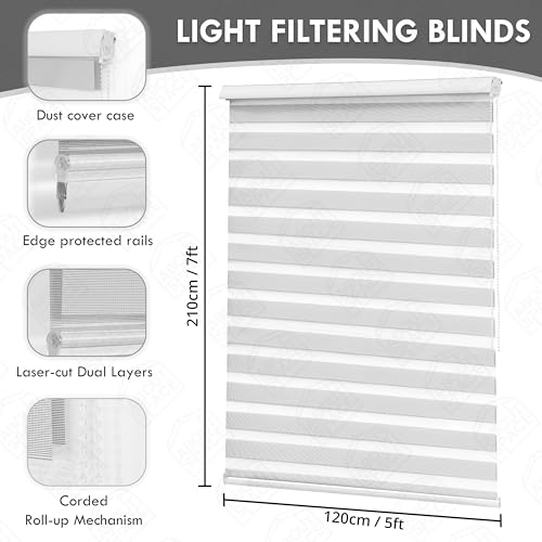 ABOUT SPACE Window Blinds - 5 x 7 ft Zebra Roller Blinds for Windows for Light Filtering, Privacy, UV Protection Corded Roll Up Curtain Window Shades for Home, Office, Living Room Kitchen - Grey