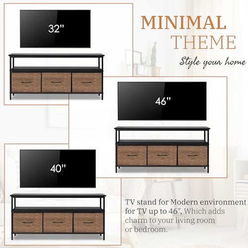 ABOUT SPACE TV Unit for Living Room - TV Stand with 3 Fabric Foldable Drawer Storage Organizer (Black Mahogany- L 120 x B 31 x H 60 cm)