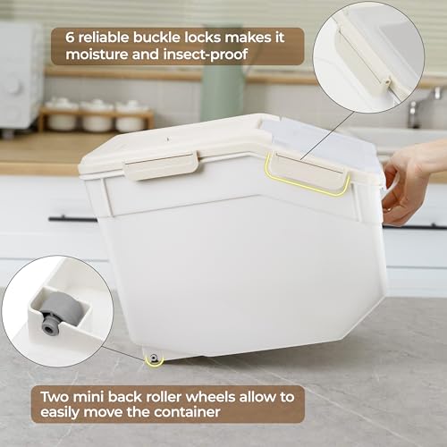 ABOUT SPACE 10-Kg Rice Container (2 Pack) Airtight Rice Storage Container with Measuring Cup & Rice Shovel