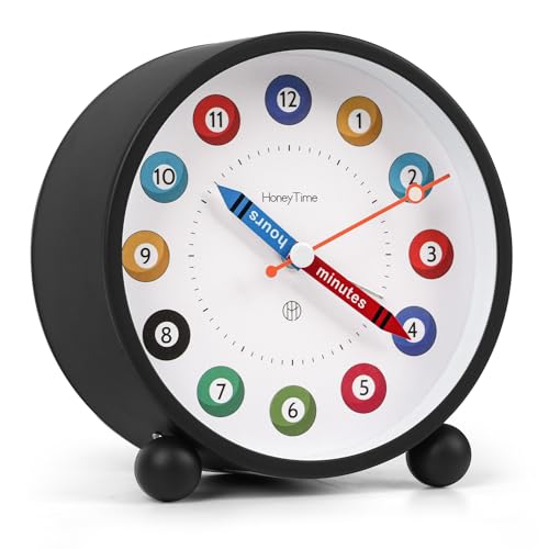 ABOUT SPACE Alarm Clock - Silent Analog Table Clock with Night Light - Black (Battery not included)