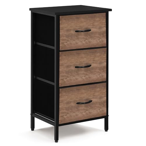 ABOUT SPACE Side Table for Bedroom with 3 Fabric Foldable Drawers (Black Mahogany-L 44 x B31 x H90.5 cm)