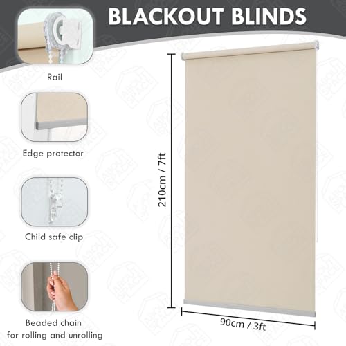B0DNN2Q9BN ABOUT SPACE Window Blinds - 3 x 7 ft Blackout Roller Blinds with Pull Bead for Privacy, UV Protection | Corded Roll Up Curtain Window Shades for Home, Office, Living Room, Bedroom- Brown