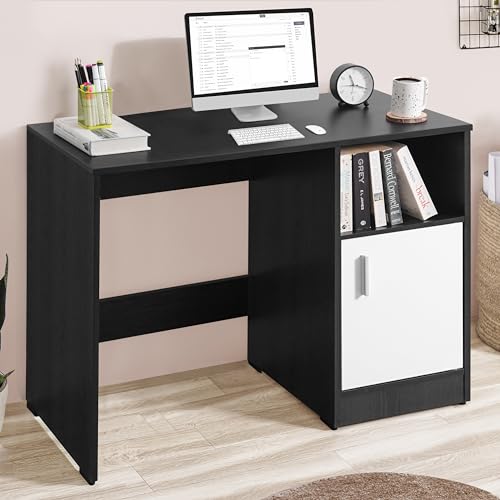 ABOUT SPACE Study Table with Bottom Storage (Black Mahogany & White- L 95 x B 45 x H 75 cm)