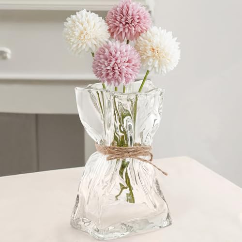 B0DNDWBWGB ABOUT SPACE Flower Vase - Irregular Bag Shape Vase for Living Room - Folded Paper Glass Vase for Water Plants - Transparent Centerpiece Vase for Home Decor - Table Top Decor for Home, Restaurants