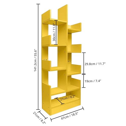 ABOUT SPACE Open Book Shelf Book Storage Display Rack, Solid Finish Showcase Stand (Yellow - L 47 x W 21 x H 141.2 cm)