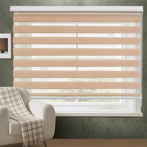 ABOUT SPACE Window Blinds - 5 x 7 ft Zebra Roller Blinds for Windows for Light Filtering, Privacy, UV Protection Corded Roll Up Curtain Window Shades for Home, Office, Living Room Kitchen - Brown
