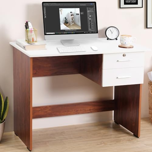 ABOUT SPACE Study Table with 2 Drawers (1 Lockable)(White & Oak Red-L 90 x B 50 x H 75cm)