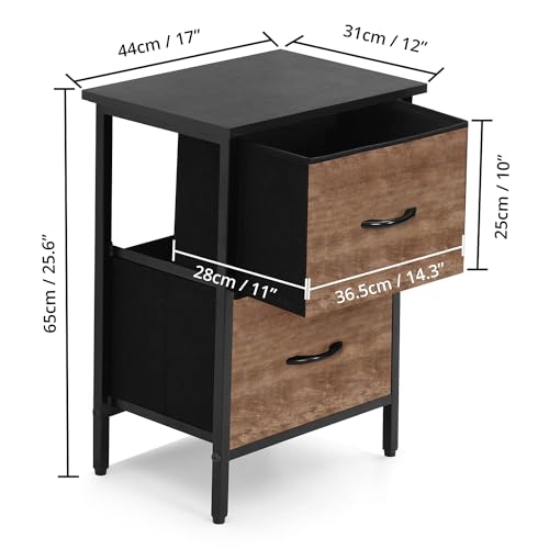 ABOUT SPACE Side Table for Bedroom with 2 Fabric Foldable Drawers (Black Mahogany-L 44 x B31 x H65 cm)