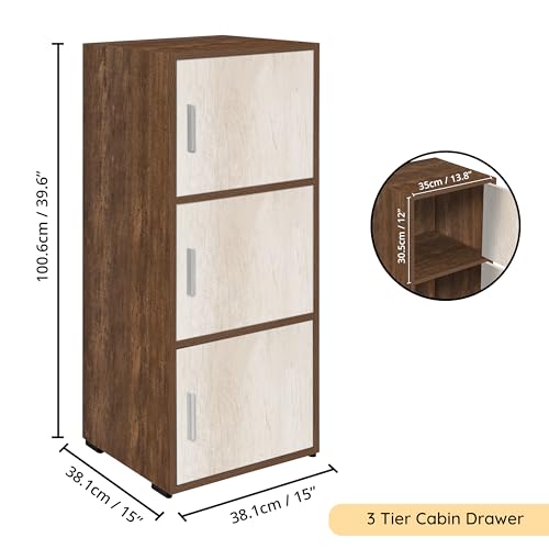 ABOUTSPACE Wooden Cabinet - 3 Tier Engineered Wood Storage Cabinet with Magnetic Door (Walnut -L 38 x B 38 x H 100.5 cm)