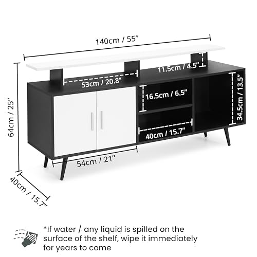ABOUT SPACE TV Unit for Living Room - Engineered Wood DIY TV Stand with Cable Hole Cabinet with Door, Adjustable Shelf, Open Display Shelves (Black & White- L140 x B40 x H64 cm)
