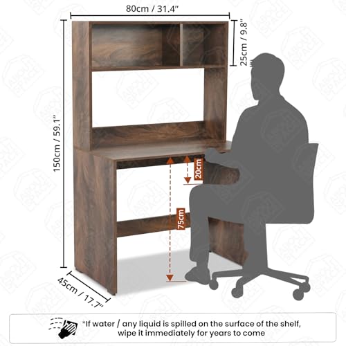 ABOUT SPACE Study Table with Hutch - Computer Table with Storage for PC, Laptop & Writing, Gaming, Drawing DIY Engineered Wood Office Desk for Home (Walnut - L 80 x B 45 x H 151.5 cm)