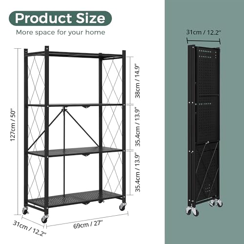 ABOUT SPACE Foldable Kitchen Storage Rack - 4 Tier (Black- L 69 x B 31 x H 127 cm)