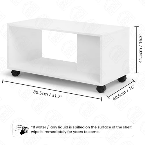 ABOUT SPACE Coffee Table - Center Table for Living Room with Wheels, Engineered Wood Tea Table Rectangle Teapoy Table with Storage for Hall Lounge Office - White (L 80.5 x B 40.5 x H 41.5 cm)