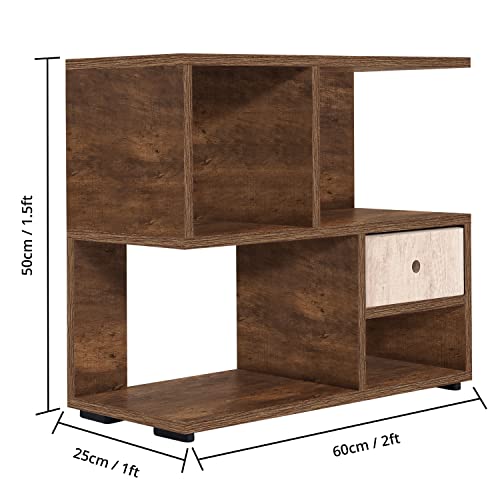 ABOUT SPACE Table Top Bookshelf - Countertop Bookcase with Drawer (Walnut - L 60 x B 25 x H 50 cm)