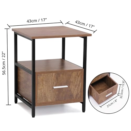 ABOUT SPACE Bed Side Table for Bedroom with Drawer (Brown-L43 x B43 x H56.5cm)