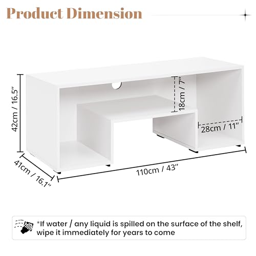 ABOUT SPACE TV Unit for Living Room - Engineered Wood DIY TV Stand Entertainment Unit with Wire Holes (White - L 110 x B 41 x H 42 cm)