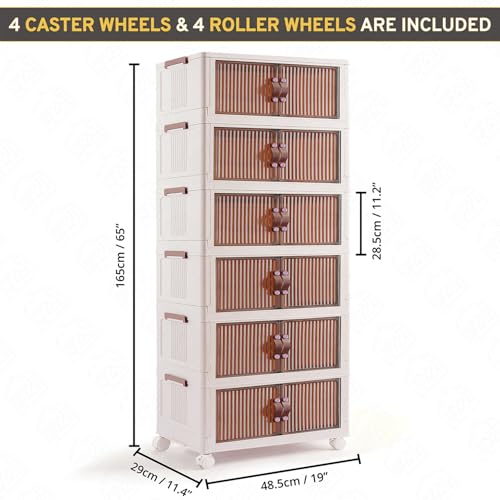ABOUT SPACE Plastic Cupboard for Storage - 6 Tier DIY Foldable Cupboard with Door, Caster & Roller Wheels (L 48.5 x B 29 x H165cm)