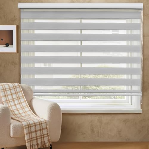 ABOUT SPACE Window Blinds - 4 x 7 ft Zebra Roller Blinds for Windows for Light Filtering, Privacy, UV Protection Corded Roll Up Curtain Window Shades for Home, Office, Living Room Kitchen - Grey