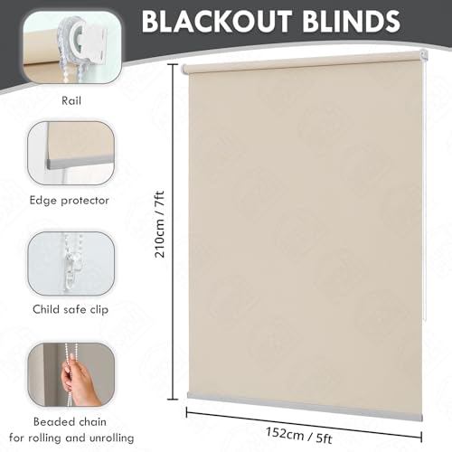 B0DNZJVH8X ABOUT SPACE Window Blinds - 5 x 7 ft Blackout Roller Blinds with Pull Bead for Privacy, UV Protection | Corded Roll Up Curtain Window Shades for Home, Office, Living Room, Bedroom- Brown