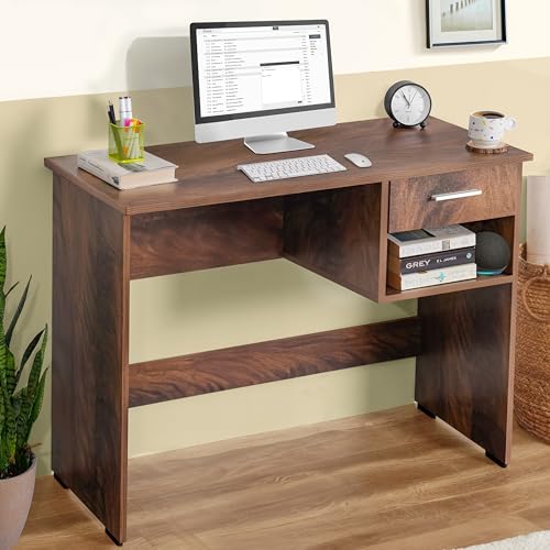 ABOUT SPACE Study Table with Drawer & Bottom Storage (Walnut -L 90 x B 40 x H 75cm)