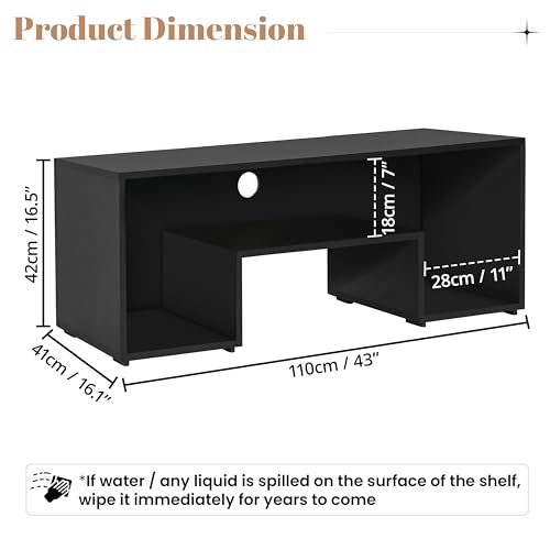 ABOUT SPACE TV Unit for Living Room - Engineered Wood DIY TV Stand Entertainment Unit with Wire Holes (Black - L 110 x B 41 x H 42 cm)