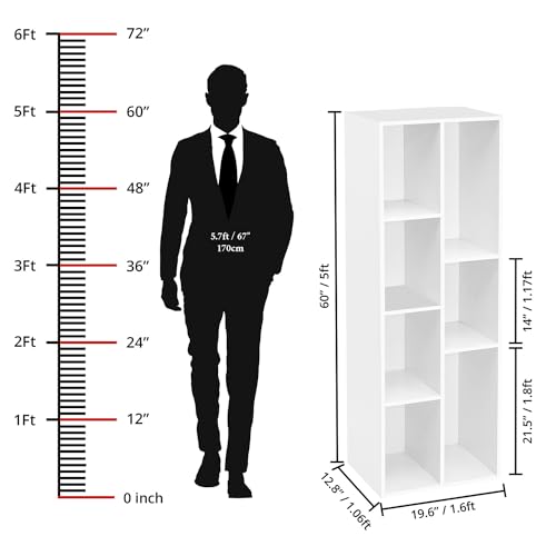 ABOUT SPACE 5 ft Book Shelf - 7 Cubes Engineered Wood Book Rack Multipurpose Book Stand (White - L50 x B32.5 x H152.5 cm)