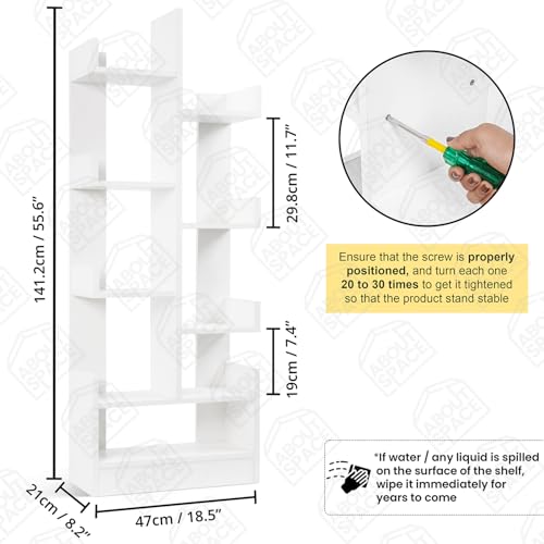 ABOUT SPACE Open Book Shelf Book Storage Display Rack - Engineered Wood Multipurpose Book Storage Display Organizer Rack with Solid Finish Showcase Stand (L 47 x W 21 x H 141 cm)