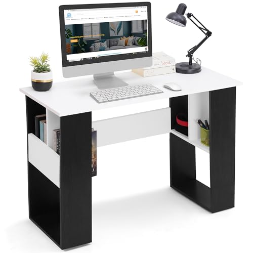 ABOUT SPACE Study Table for Students - Adults Work Table for Home Office with Storage Computer Table | Writing | Workstation | Multipurpose Desk (Black Mahogany & White - L 105 x B 45 x H 75cm)