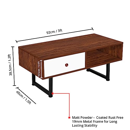 ABOUT SPACE Space Saving Coffee Table with Drawer, Storage Compartment & Metal Legs (Oak Red - L 92 x B 45 x H 38.5 cm)