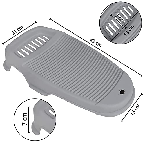 ABOUT SPACE Mini Hand Wash Anti-Skid Laundry Water Saving Washboard Scrubbing Pad with Soap Holder- Pack of 1- Grey- 43x21 cm, Polypropylene
