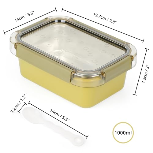 ABOUT SPACE Lunch Box - 1000 ml Insulated Tiffin Box with Spoon & Silicon Gaskets Lid, Leak-Proof (Green-L 20 x B 14 x H 7 cm)