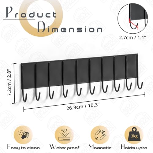 ABOUT SPACE Magnetic Hooks for Fridge - Kitchen Organizer - Floating Organiser for Washing Machine, Microwave Oven, Fridge Side Rack - Powder Coated Magnetic Hooks for Hanging L 26.3 x H 7.2 cm