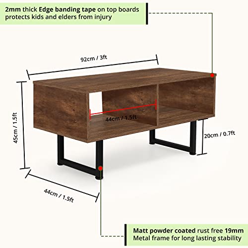 ABOUT SPACE Coffee Table with Storage - Portable Wooden Center Table with Metal Stand & Open Rack L 3 X B 1.5 X 1.5 Ft - Brown