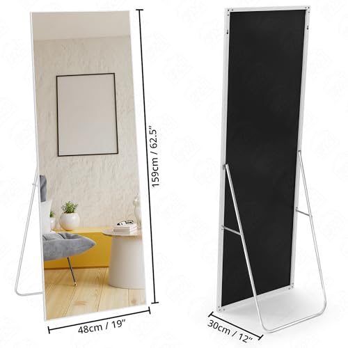 ABOUT SPACE Cheval Mirror for Wall - 5 Feet Full Length Long Mirror with Stand Thin Frame Aluminum Alloy Vertical Display Big Mirror for Bedroom Living Room - (White Frame - 5 Ft x 1.5 Ft)