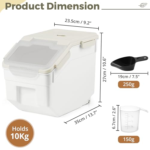 ABOUT SPACE 10-Kg Rice Container (2 Pack) Airtight Rice Storage Container with Measuring Cup & Rice Shovel