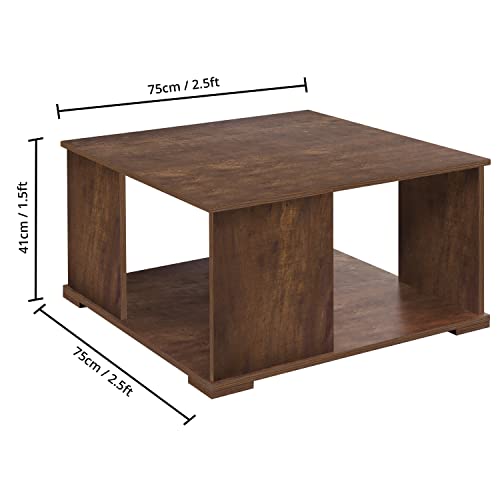 ABOUT SPACE Coffee Table - Portable Wooden Centre Table with Storage & Open Rack (Brown- L 75 x B 75 x H 41 cm)