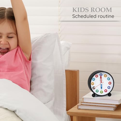 ABOUT SPACE Alarm Clock - Silent Analog Table Clock with Night Light - Black (Battery not included)