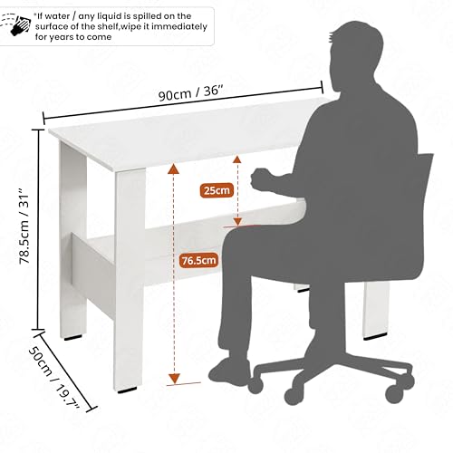 ABOUT SPACE Study Table | Multipurpose Office Desk with Storage (L90 x B50 x H78.5 cm - White)