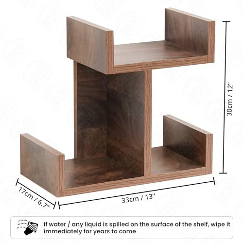 ABOUT SPACE Table Top Bookshelf - Countertop Bookcase with 3 Shelves, DIY Engineered Wood Multipurpose Storage Organizer Table Shelf Book Rack for Home Study Room (L 33 x B 17 x H 30 cm - Walnut