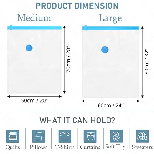 ABOUT SPACE 3 Pack Vacuum Bags for Travel with Hand Pump (1 Large/2 Medium)