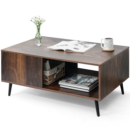 ABOUT SPACE Wooden Coffee Table with Storage (L 40 x B 22 x H 18 inches, Brown)