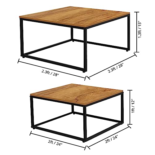 ABOUT SPACE Nesting Tables Set of 2 - Space Saving Table  with Metal Frame (Wood Colour - L 75 x B 75 x H 45 cm)