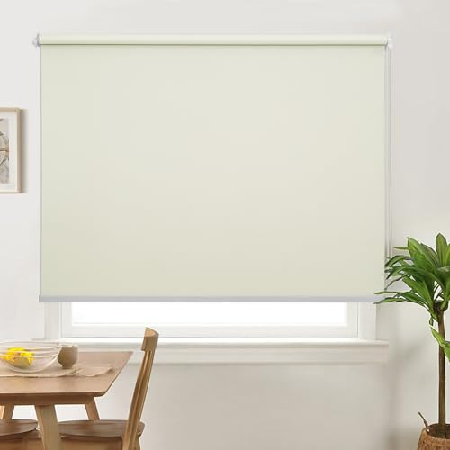 ABOUT SPACE Window Blinds - 5 x 7 ft Blackout Roller Blinds with Pull Bead for Privacy, UV Protection | Corded Roll Up Curtain Window Shades for Home, Office, Living Room, Bedroom- Ivory