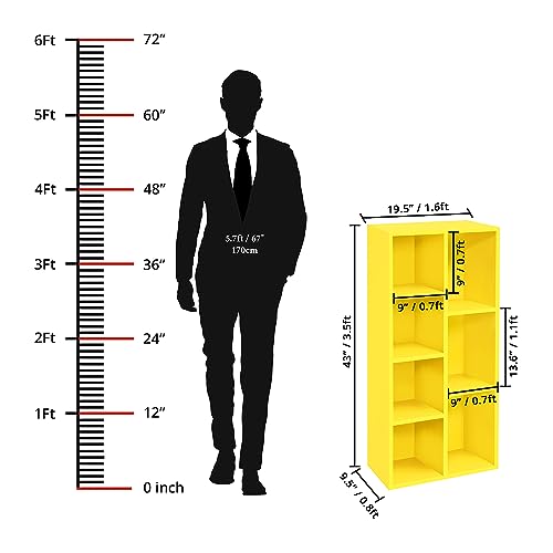 ABOUT SPACE Book Shelf 7 Cubes Engineered Wood Multipurpose Book Stand (Yellow - L 49.5 x B 24 x H 110 cm)